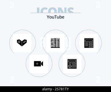 Youtube Glyph Icon Pack 5 Icon Design. ui. text. videogame. document. ui Stock Vector