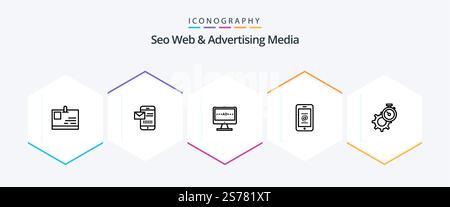 Seo Web And Advertising Media 25 Line icon pack including phone. mail. receiving sms. mobile. screen Stock Vector