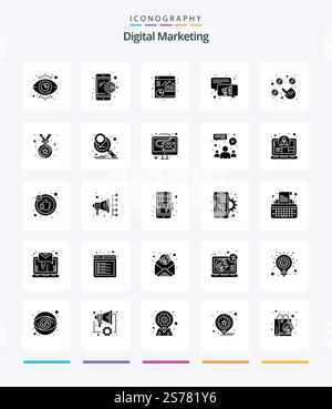Creative Digital Marketing 25 Glyph Solid Black icon pack  Such As award. per. file. pay. chat Stock Vector