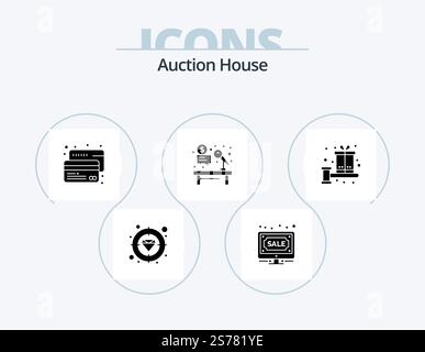Auction Glyph Icon Pack 5 Icon Design. job. desk. sale. auction. payment Stock Vector