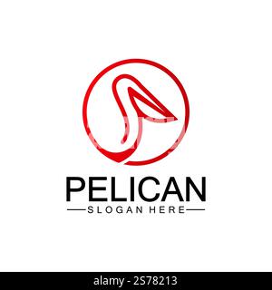 Pelican bird logo design, line art pelican bird logo vector illustration template Stock Vector