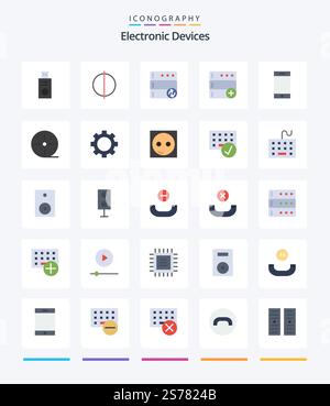 Creative Devices 25 Flat icon pack  Such As gadgets. devices. sync. smartphone. device Stock Vector