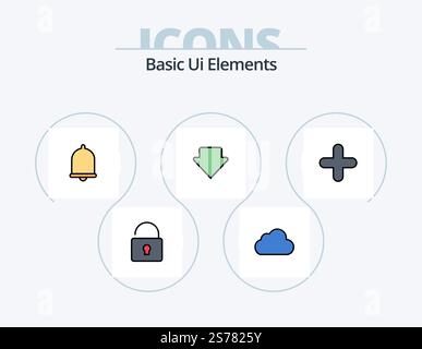 Basic Ui Elements Line Filled Icon Pack 5 Icon Design. danger. ineternet. plus. map. world Stock Vector