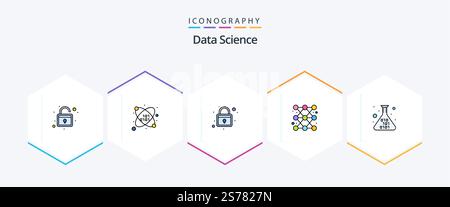 Data Science 25 FilledLine icon pack including code. research. rack. report. diagram Stock Vector