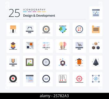 Design & Development 25 Flat Color icon pack including development. anchor. graphic design. web development. settings Stock Vector