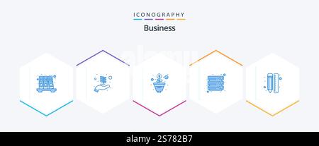 Business 25 Blue icon pack including design. line. tree. draw. server Stock Vector