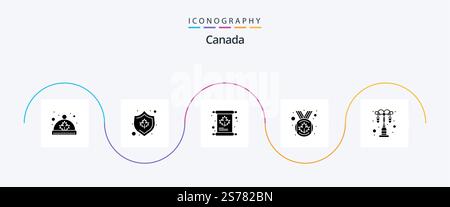 Canada Glyph 5 Icon Pack Including lamp. canada leaf. leaf. medal. award Stock Vector
