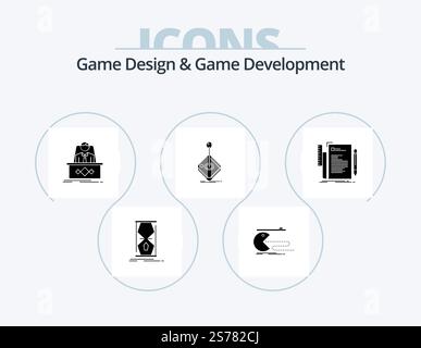Game Design And Game Development Glyph Icon Pack 5 Icon Design. gaming. arcade. gaming. ceo. legend Stock Vector