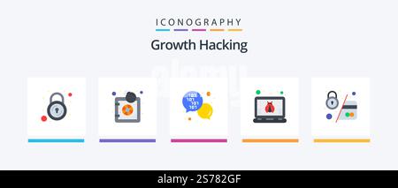 Hacking Flat 5 Icon Pack Including credit. atm. code. virus. hacker. Creative Icons Design Stock Vector
