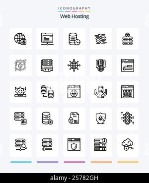 Creative Web Hosting 25 OutLine icon pack  Such As network . . storage. watch. service Stock Vector