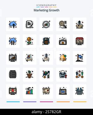 Creative Marketing Growth 25 Line FIlled icon pack  Such As box. seo. document. search engine. sales Stock Vector