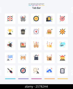 Creative Tab Bar 25 Flat icon pack  Such As achievement. goal. delete. arrow. enterprise Stock Vector