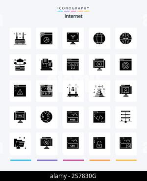 Creative Internet 25 Glyph Solid Black icon pack  Such As world. internet. marketing. globe. smart Stock Vector