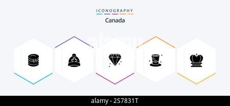 Canada 25 Glyph icon pack including royal. crown. diamond. canada. detective Stock Vector
