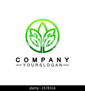 Simple leaf logo inside circle with minimal line art design style Stock Vector