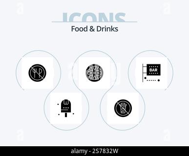 Food and Drinks Glyph Icon Pack 5 Icon Design. lemon. fruit. no. food. forbidden Stock Vector
