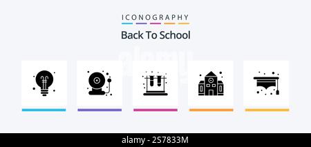Back To School Glyph 5 Icon Pack Including school. back to school. school. building. school. Creative Icons Design Stock Vector