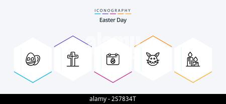Easter 25 Line icon pack including easter. candle. egg. rabbit. bynny Stock Vector