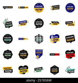 Make Your Designs Pop with Subscribe Now 25 Engaging Vector Banners Stock Vector