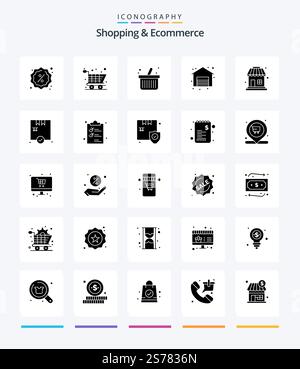 Creative Shopping & Ecommerce 25 Glyph Solid Black icon pack  Such As shopping. document. shopping. clipper. check Stock Vector