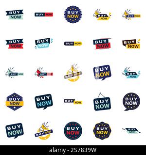 Buy Now 25 Unique Typographic Designs to drive engagement and sales Stock Vector