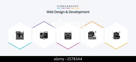 Web Design And Development 25 Glyph icon pack including archive. keyboard. pen. creative. coding Stock Vector