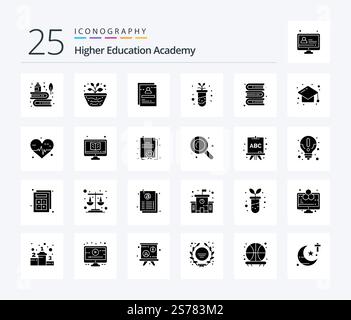 Academy 25 Solid Glyph icon pack including study. agriculture. study. user. staff Stock Vector