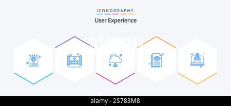User Experience 25 Blue icon pack including startup. computer. cloud internet. view. eye Stock Vector