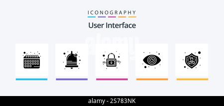 User Interface Glyph 5 Icon Pack Including . user. secure. protect. action. Creative Icons Design Stock Vector
