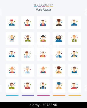 Creative Male Avatar 25 Flat icon pack  Such As man. transportation. repair. captain. captain Stock Vector