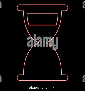 Neon hourglass sand clock antique red color vector illustration image flat style light. Neon hourglass sand clock antique red color vector illustration image flat style Stock Vector