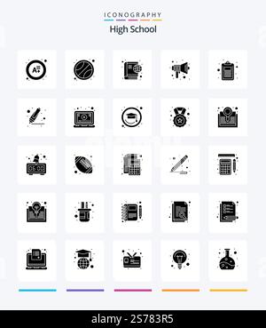 Creative High School 25 Glyph Solid Black icon pack  Such As education. check. internet. speaker. school Stock Vector