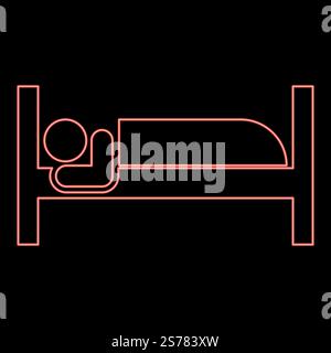 Neon man lies on bed sleeping concept Hotel sign red color vector illustration image flat style light. Neon man lies on bed sleeping concept Hotel sign red color vector illustration image flat style Stock Vector