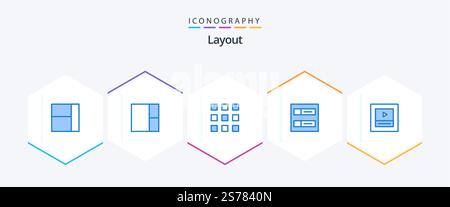 Layout 25 Blue icon pack including . player. Stock Vector