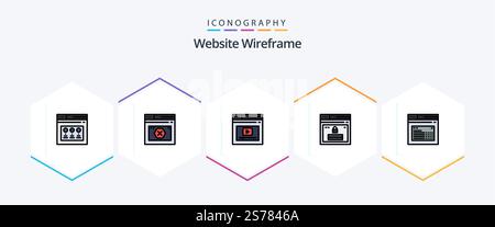 Website Wireframe 25 FilledLine icon pack including website. page. error. internet. website Stock Vector
