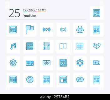 Youtube 25 Blue Color icon pack including document. science. essential. sign. bio Stock Vector