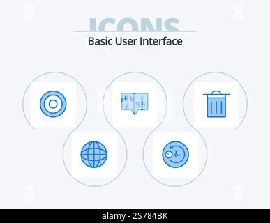 Basic Blue Icon Pack 5 Icon Design. . ui. line. trash. quote Stock Vector