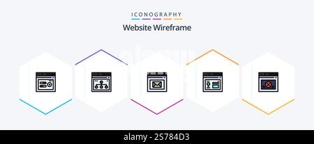 Website Wireframe 25 FilledLine icon pack including page. database. share. browser. page Stock Vector