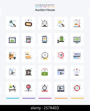 Creative Auction 25 Flat icon pack  Such As alcohol. seo. balance. search. money Stock Vector