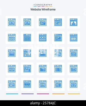 Creative Website Wireframe 25 Blue icon pack  Such As web. internet. website. design. web Stock Vector