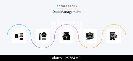 Data Management Glyph 5 Icon Pack Including . file . preferences . document . zip Stock Vector