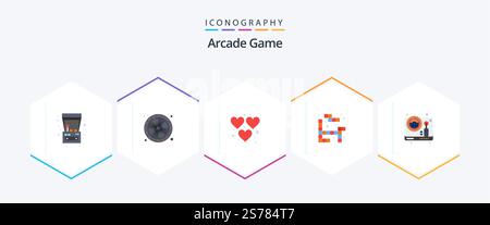 Arcade 25 Flat icon pack including game. steering. heart. play. tetris Stock Vector