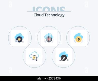 Cloud Technology Flat Icon Pack 5 Icon Design. plus. add. cloud. cloud. chip Stock Vector