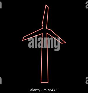 Neon wind generator red color vector illustration image flat style light. Neon wind generator red color vector illustration image flat style Stock Vector