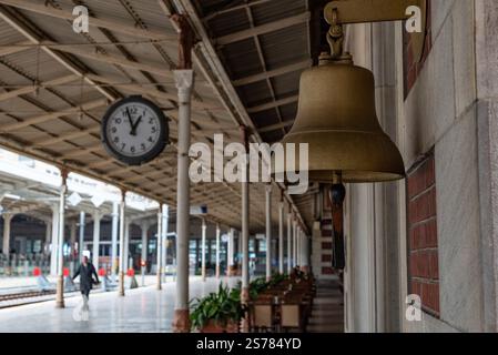 Istanbul, Turkey. 08th Jan, 2025. The platform bell at the historical Sirkeci Railway Station, famous as the terminus of the Orient Express, near the Golden Horn and Bosporus Straight. With an ever expanding population in excess of 15 million people, Istanbul is the largest city in Turkey; spanning the continents of Europe and Asia is a dynamic economic and cultural hub and the former historical capital. Credit: SOPA Images Limited/Alamy Live News Stock Photo