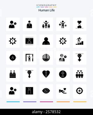 Creative Human 25 Glyph Solid Black icon pack  Such As management. hr. business. human. broken Stock Vector