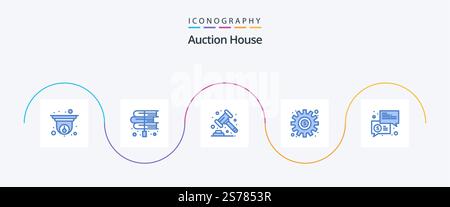 Auction Blue 5 Icon Pack Including trade. preference. laws. gear. banking Stock Vector