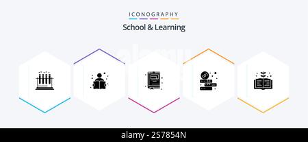 School And Learning 25 Glyph icon pack including knowledge. book. education. cd. education Stock Vector