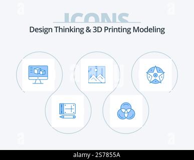 Design Thinking And D Printing Modeling Blue Icon Pack 5 Icon Design. project. pentacle. monitor. education. picture Stock Vector