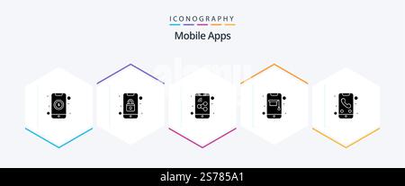 Mobile Apps 25 Glyph icon pack including app. phone. phone. online. education Stock Vector